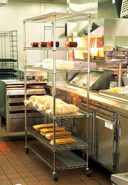 Wire Shelving In Restaurant Kitchen