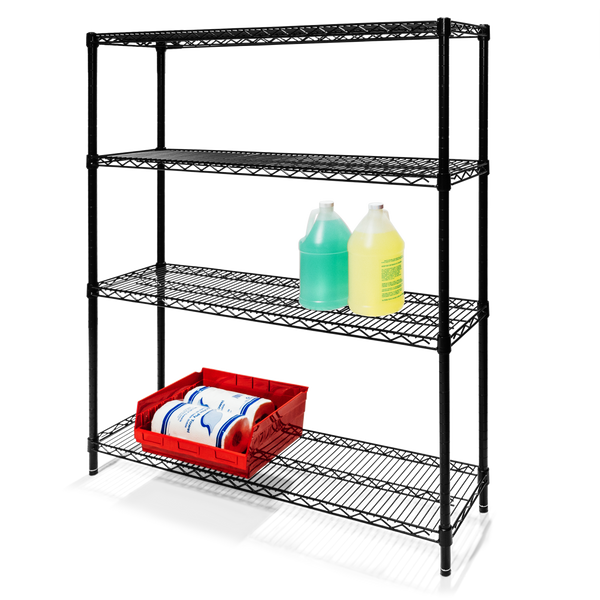 12"d x 54"h Black Wire Shelving w/ 4 Shelves