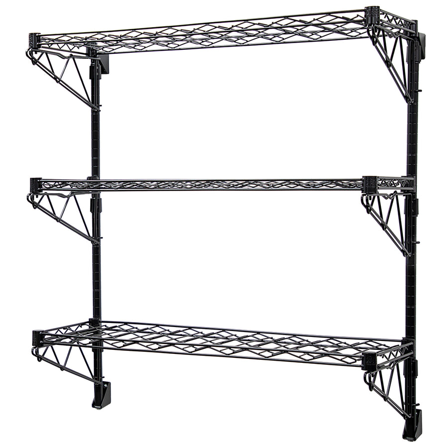 14"d Black Single Wall Mounted Wine Racks w/ 3 Shelves