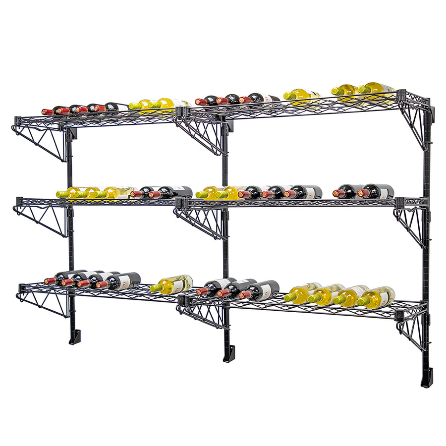 14"d Black Double Wall Mounted Wine Racks w/ 6 Shelves