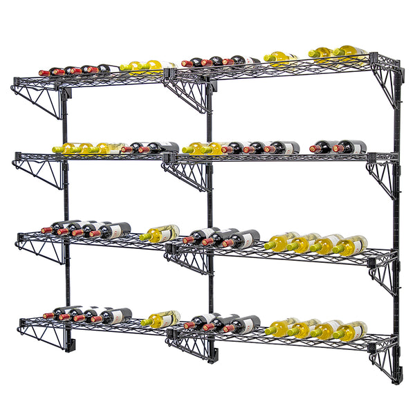 14"d Black Double Wall Mounted Wine Racks w/ 8 Shelves