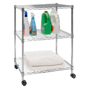 Standard Duty 14"d x 24"w x 32"h 3-Tier Chrome Mobile Wire Shelving