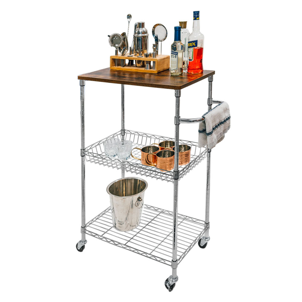 Standard Duty 14"d x 24"w x 36"h 3-Tier Chrome Wire Shelving Cart