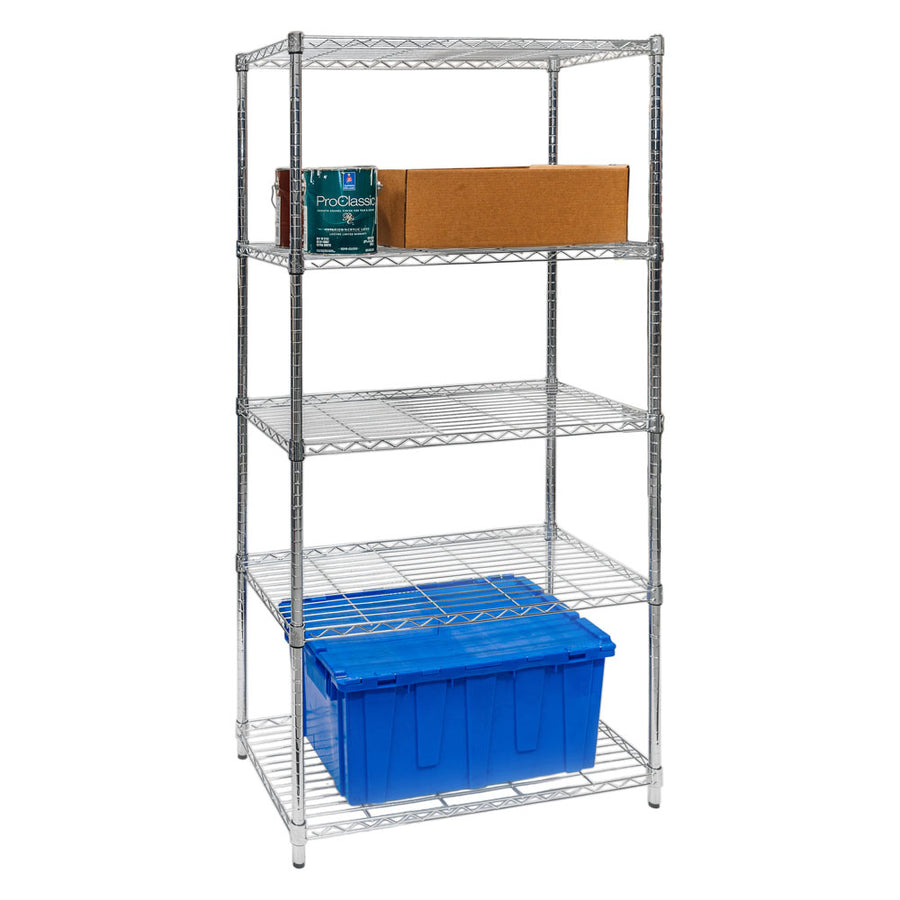 Standard Duty 18"d x 36"w x 72"h 5-Tier Chrome Wire Shelving