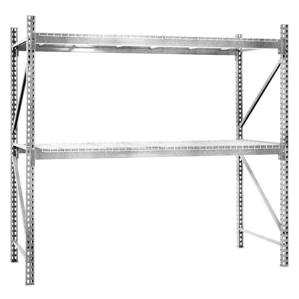 2-Tier Galvanized Teardrop Pallet Rack Starter Units w/ Wire Decking - 48"d x 96"h