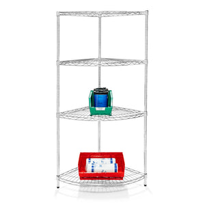 18"d Chrome Wire Radius Corner Unit w/ 4 Shelves