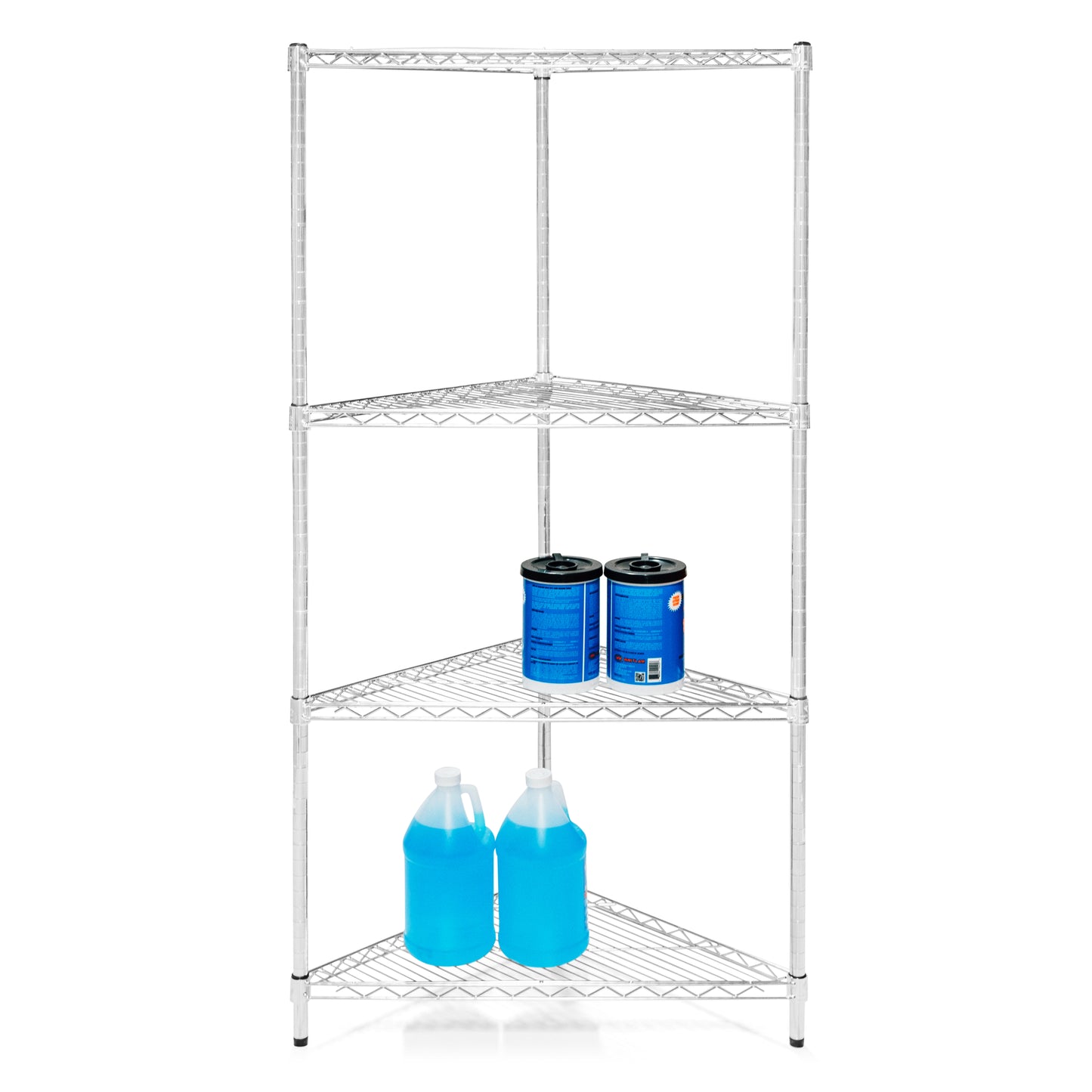 18"d Chrome Wire Radius Corner Unit w/ 4 Shelves