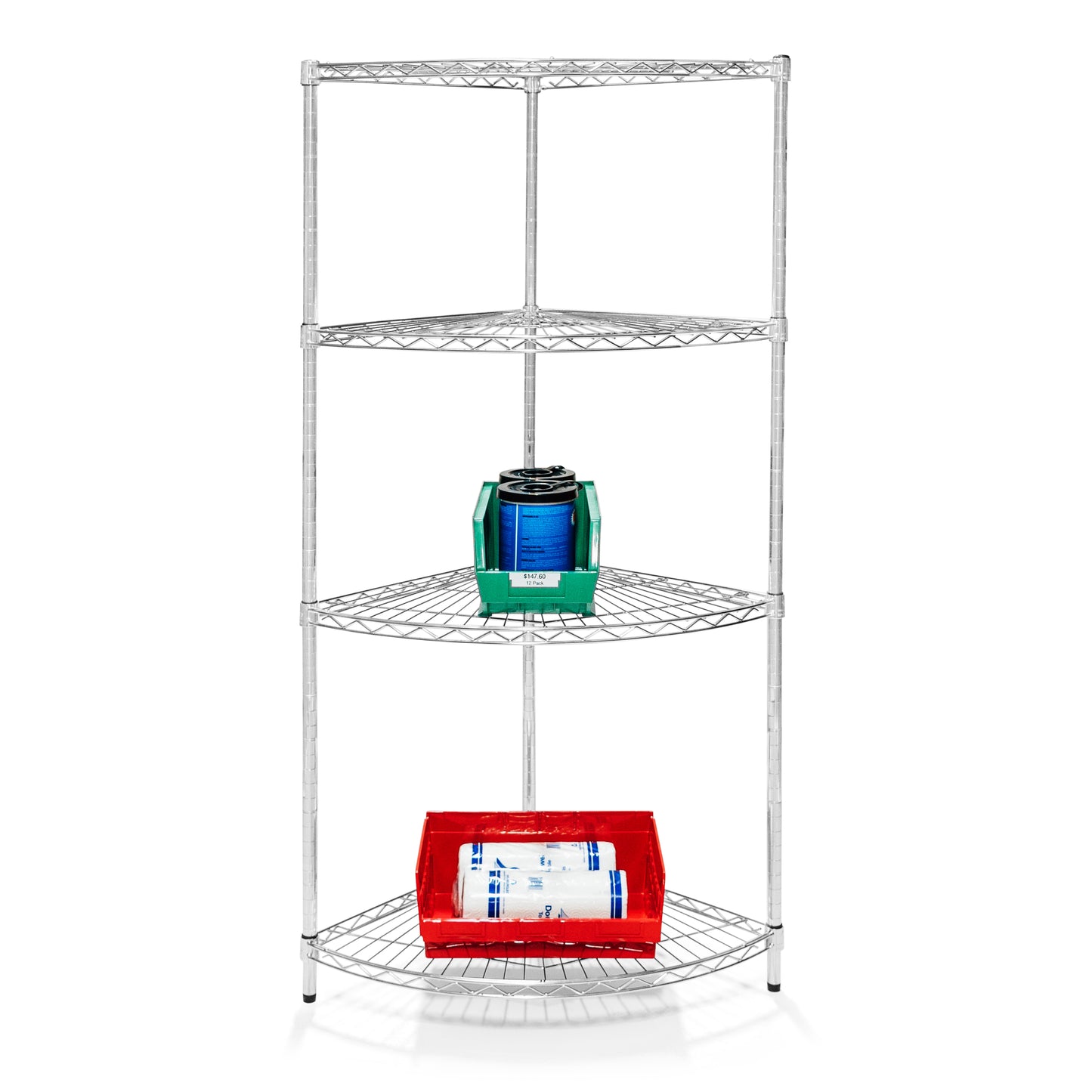 24"d Chrome Wire Radius Corner Unit w/ 4 Shelves