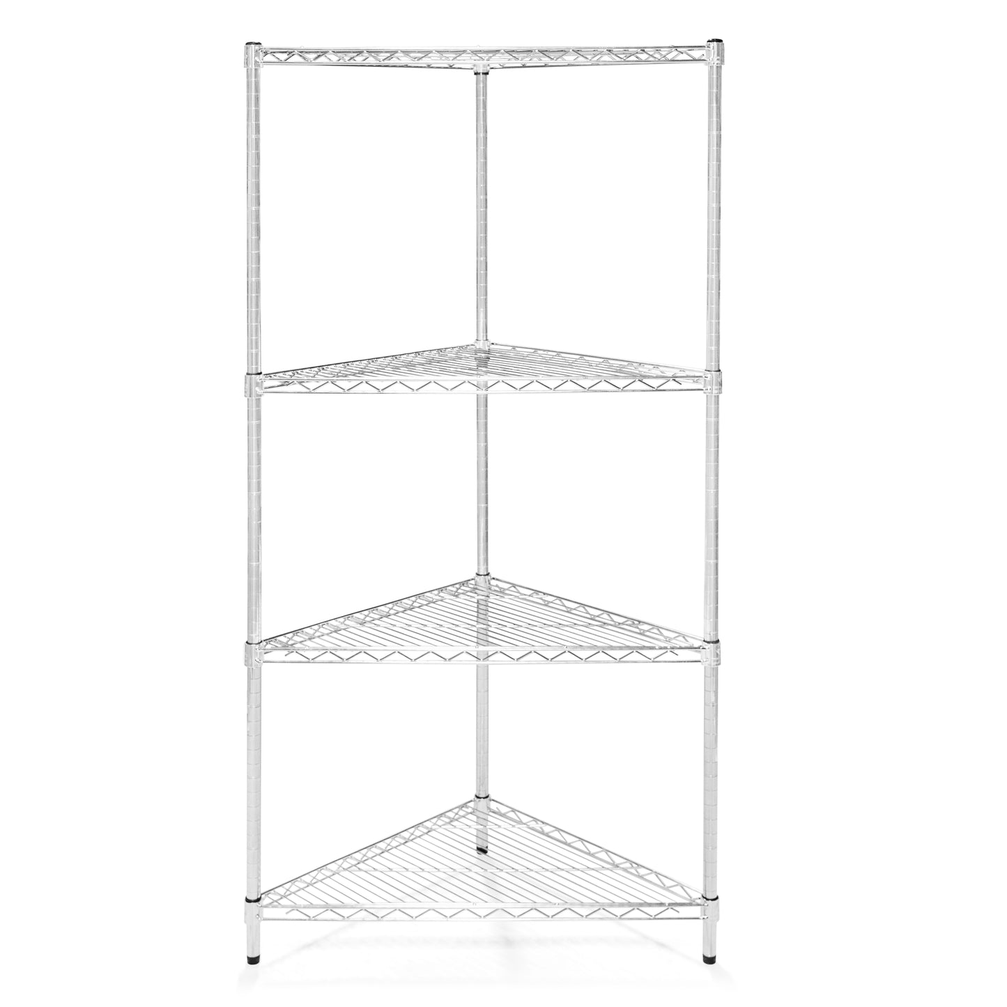 24"d Chrome Wire Triangle Corner Unit w/ 4 Shelves