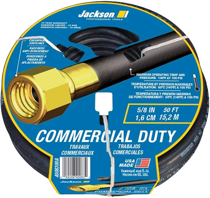 Jackson Professional Tools Rubber Commercial Heavy Duty Hose 50Ft x 5/8IN