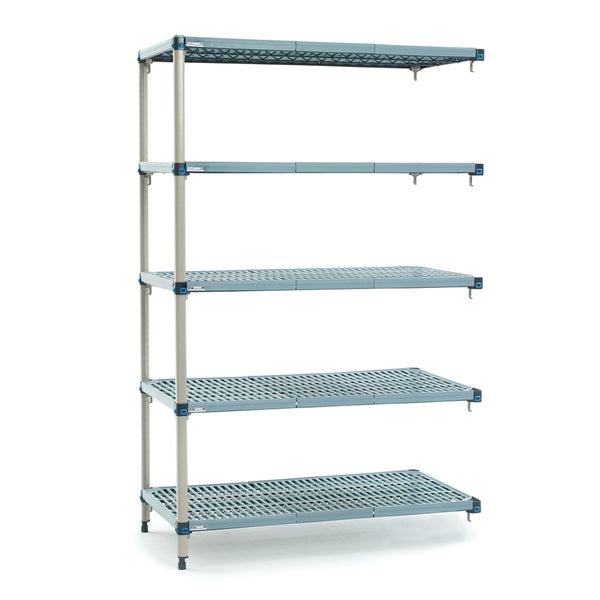 18"d x 74"h MetroMax Q Antimicrobial 5-Shelf Add-On Units w/ Grid Mats