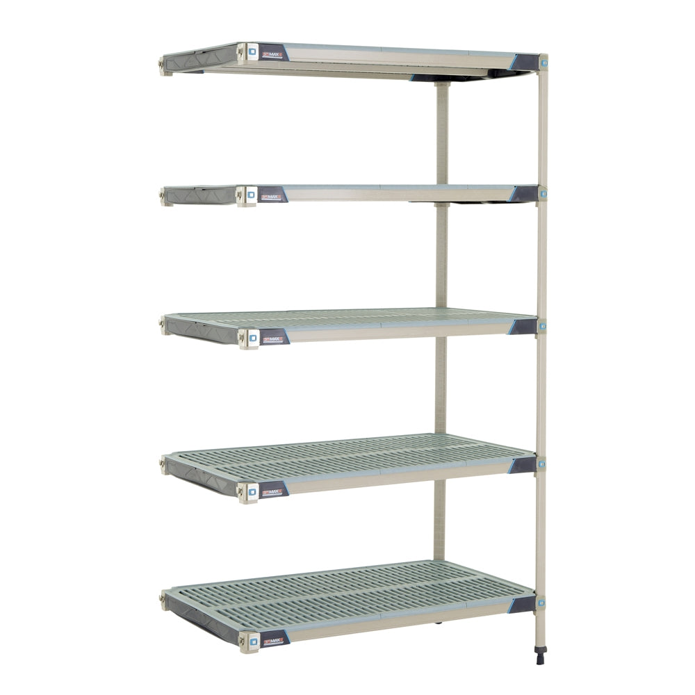 18"d x 74"h MetroMax i Antimicrobial 5-Shelf Add-On Units w/ Grid Mats