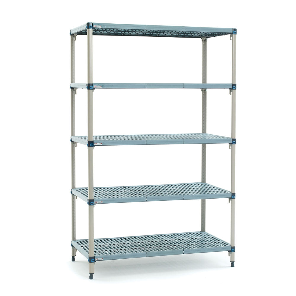 18"d x 74"h MetroMax Q Antimicrobial 5-Shelf Starter Units w/ Grid Mats