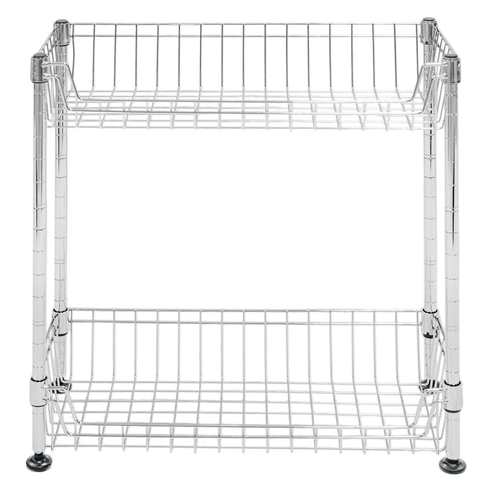 Standard Duty 8"d x 18"w x 18"h 2-Tier Chrome Wire Basket Rack