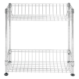 Standard Duty 8"d x 18"w x 18"h 2-Tier Chrome Wire Basket Rack