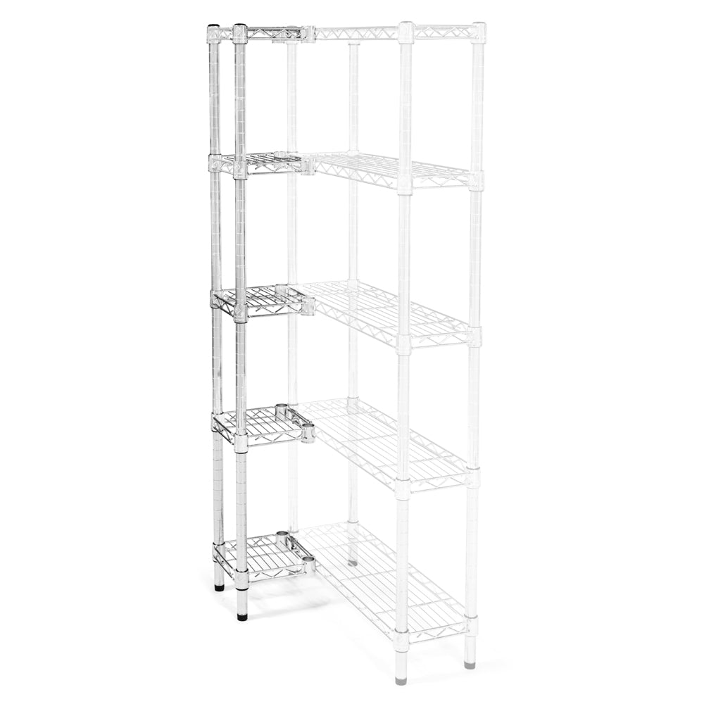 Chrome Wire Shelving Add-On with 5 Shelves - 8"d x 8"w x 64"h (AOWS080864-5S)