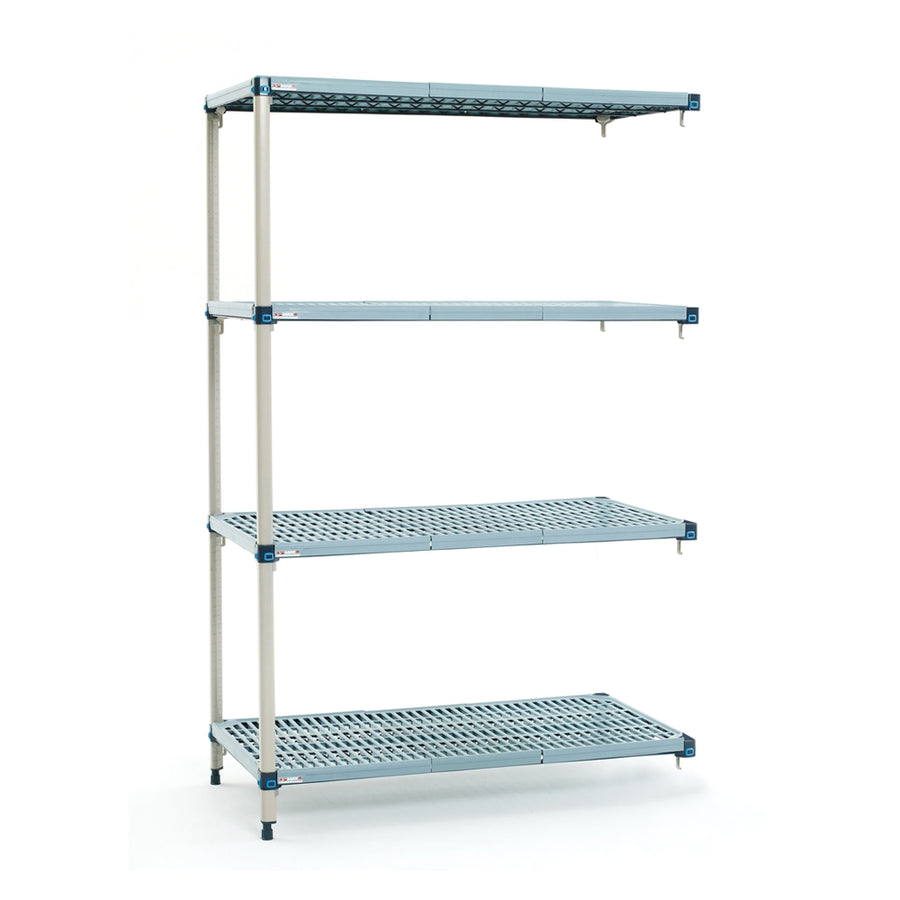 18"d x 63"h MetroMax Q Antimicrobial 4-Shelf Add-On Units w/ Grid Mats