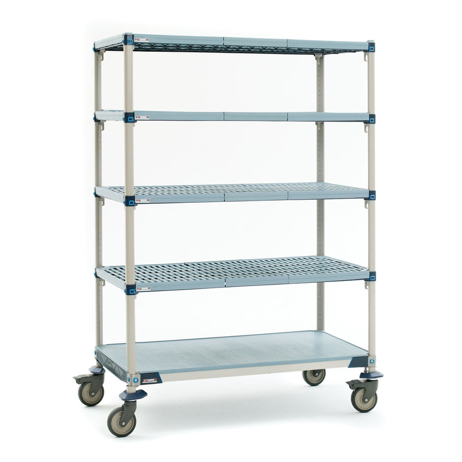 18"d x 80"h MetroMax Q Antimicrobial 5-Shelf Mobile Units w/ Solid Bottom Shelf