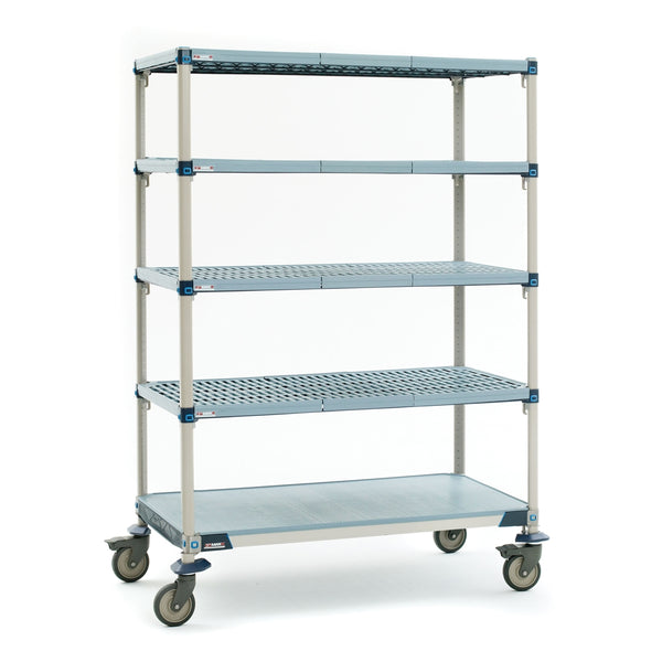 18"d x 80"h MetroMax Q Antimicrobial 5-Shelf Mobile Units w/ Solid Bottom Shelf