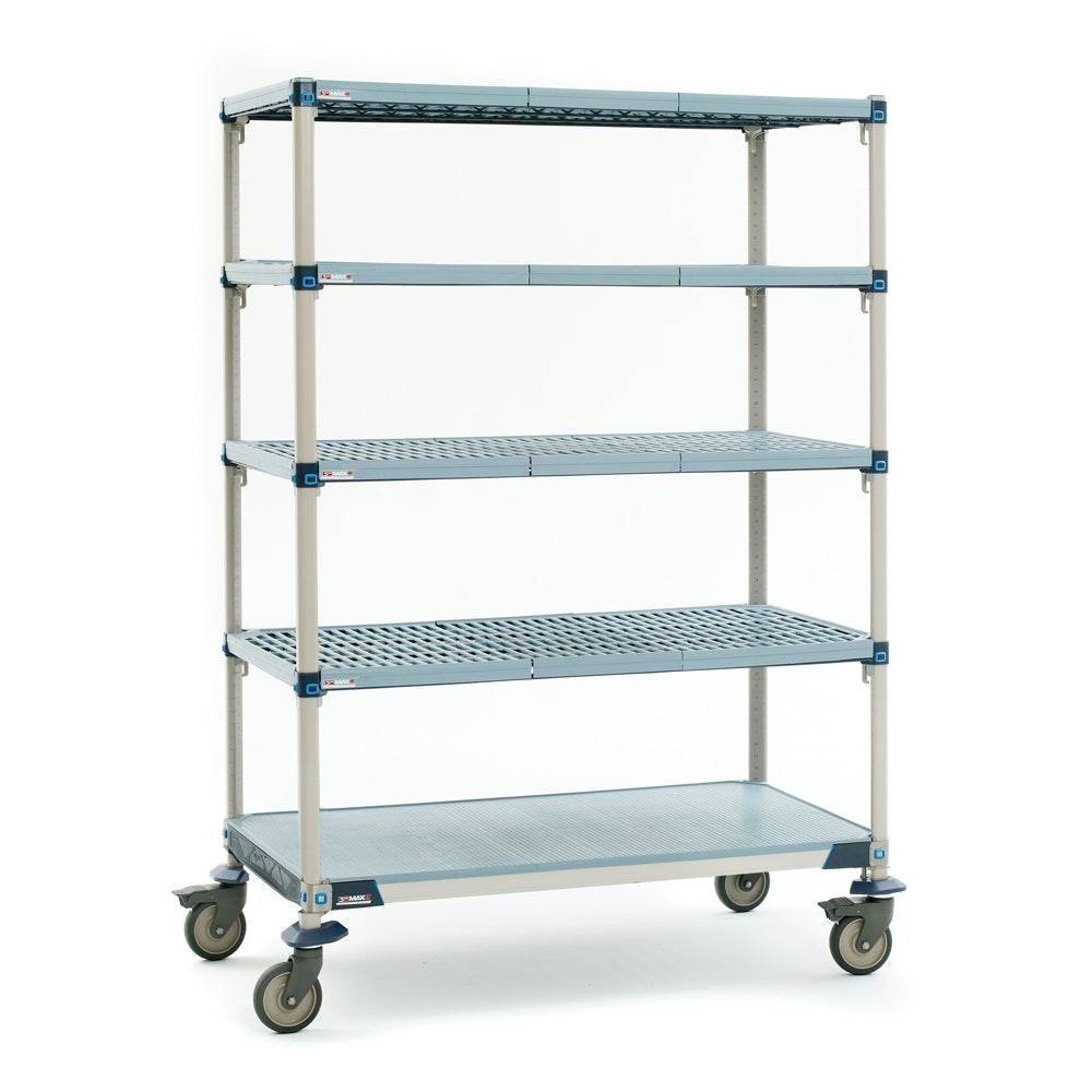 24"d x 80"h MetroMax Q Antimicrobial 5-Shelf Mobile Units w/ Solid Bottom Shelf