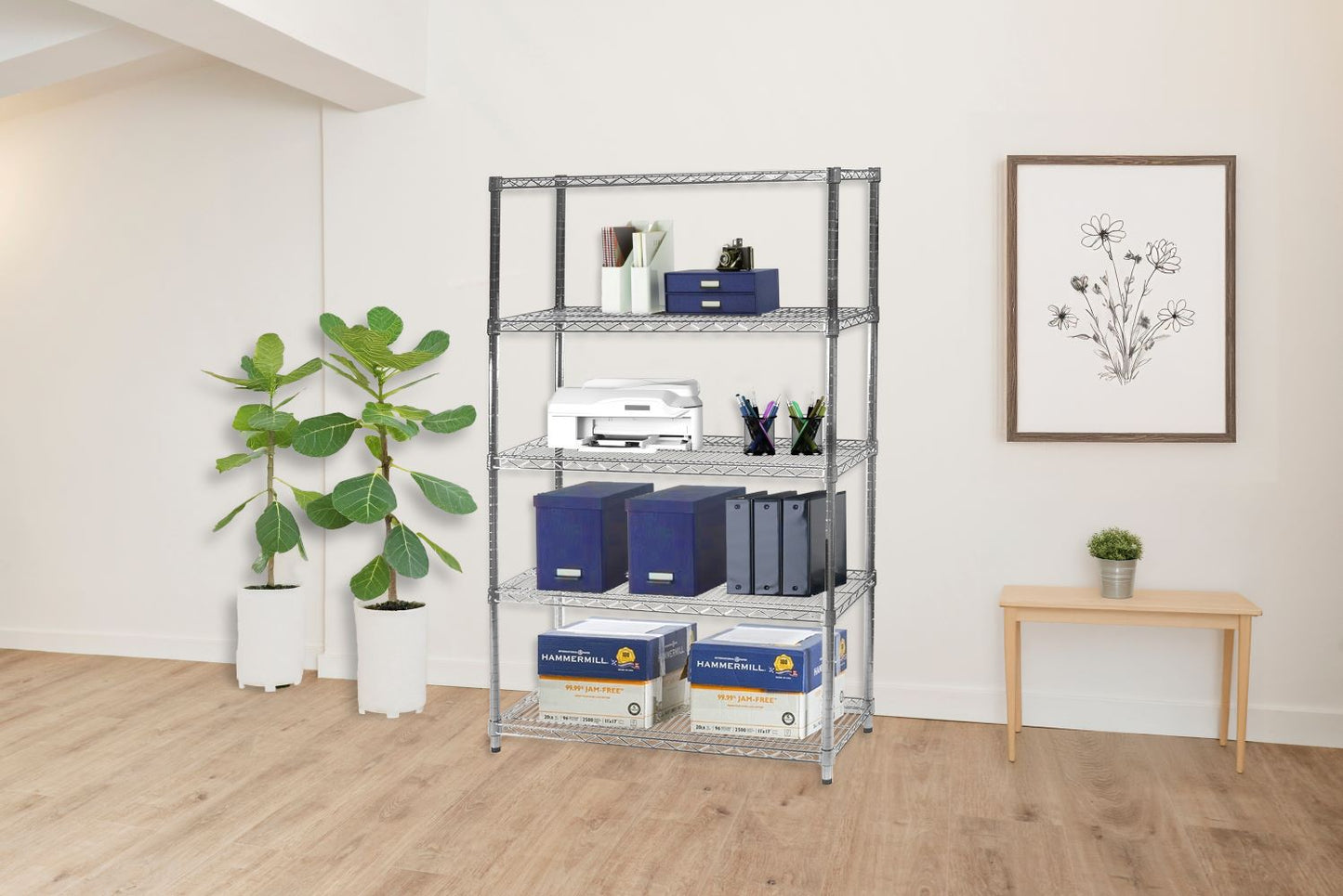 14"d x 36"w Chrome Wire Shelving w/ 5 Shelves