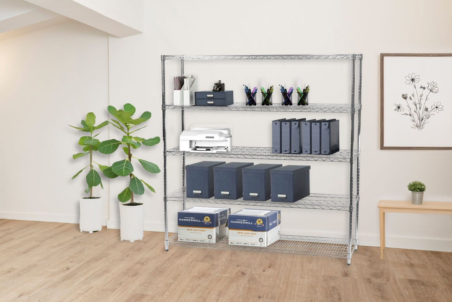 14"d x 60"w Chrome Wire Shelving w/ 5 Shelves