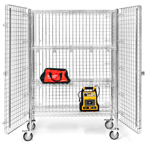 18"d Chrome Wire Security Carts with 2 Adjustable Shelves