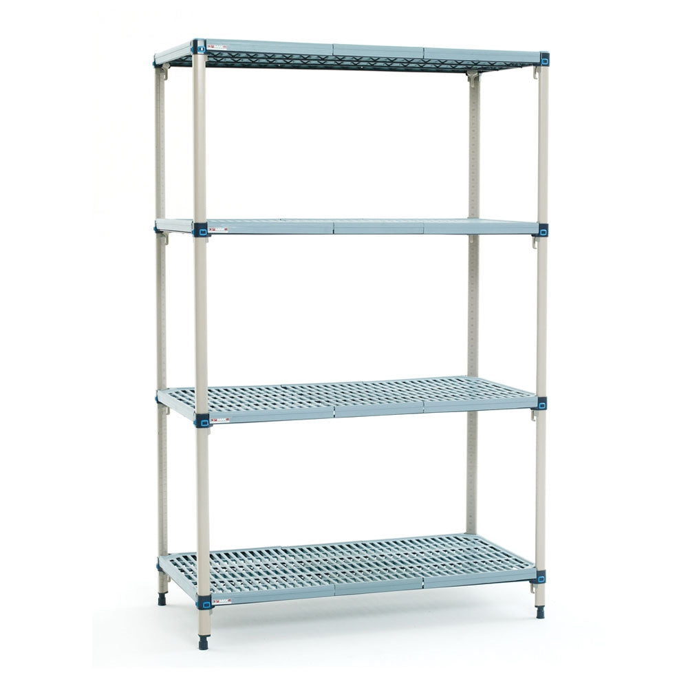 18"d x 63"h MetroMax Q Antimicrobial 4-Shelf Starter Units w/ Grid Mats