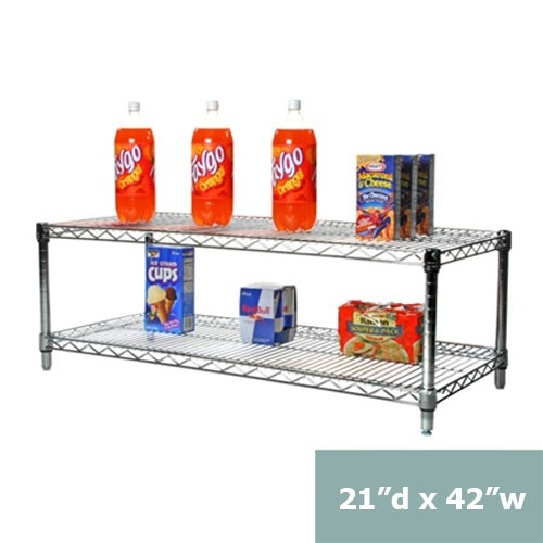 21"d x 14"h Chrome Wire Shelving w/ 2 Shelves