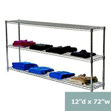 12"d x 34"h Chrome Wire Shelving w/ 3 Shelves