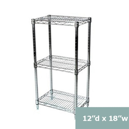 12"d x 34"h Chrome Wire Shelving w/ 3 Shelves