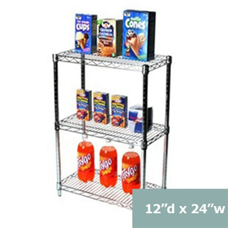 12"d x 34"h Chrome Wire Shelving w/ 3 Shelves