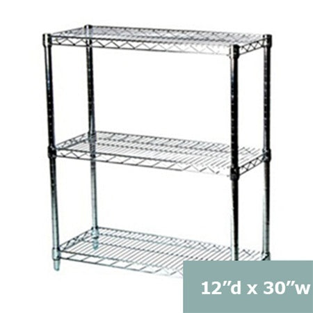 12"d x 34"h Chrome Wire Shelving w/ 3 Shelves