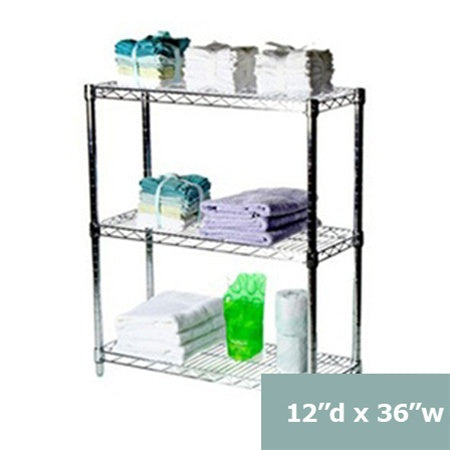 12"d x 34"h Chrome Wire Shelving w/ 3 Shelves