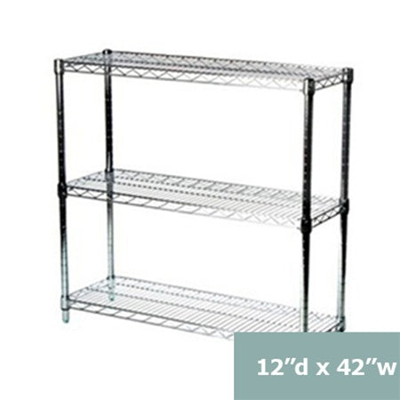 12"d x 34"h Chrome Wire Shelving w/ 3 Shelves