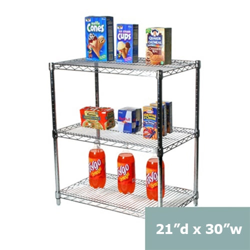 21"d x 34"h Chrome Wire Shelving w/ 3 Shelves