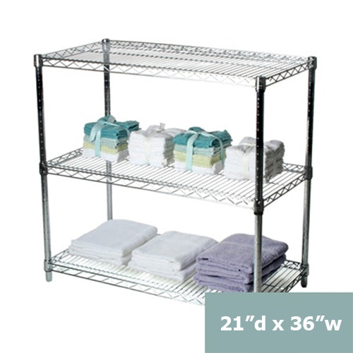 21"d x 34"h Chrome Wire Shelving w/ 3 Shelves