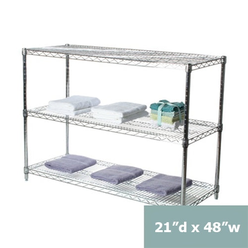 21"d x 34"h Chrome Wire Shelving w/ 3 Shelves