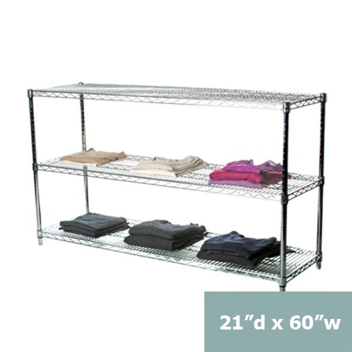 21"d x 34"h Chrome Wire Shelving w/ 3 Shelves