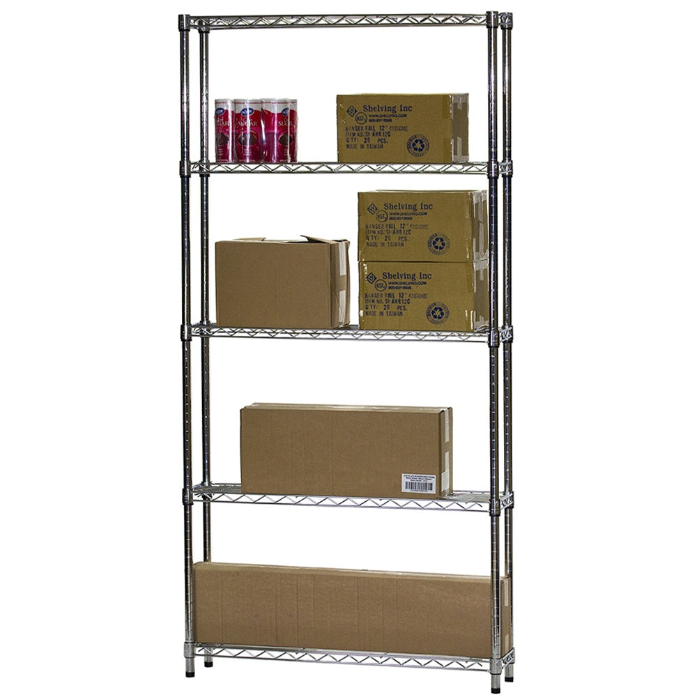 10"d x 36"w Chrome Wire Shelving w/ 5 Shelves