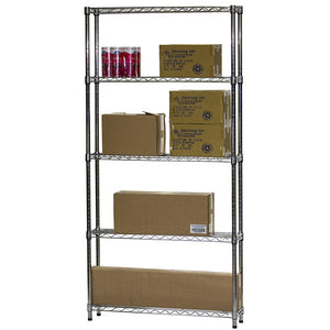 10"d x 36"w Chrome Wire Shelving w/ 5 Shelves