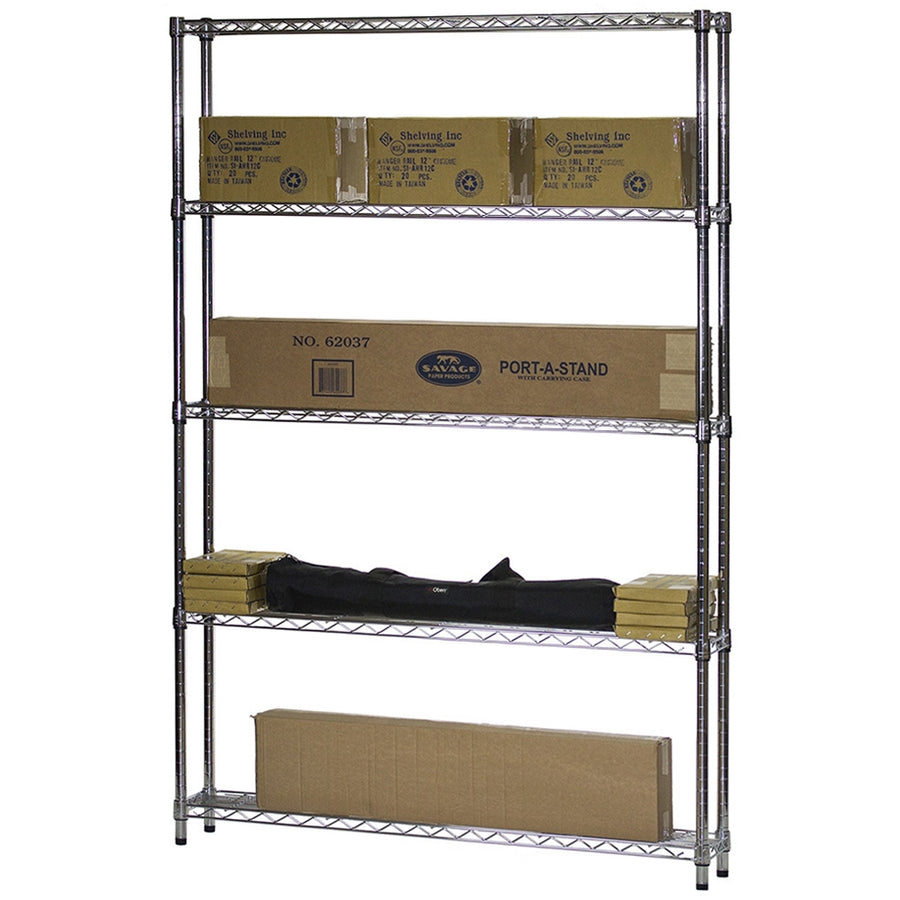 10"d x 48"w Chrome Wire Shelving w/ 5 Shelves