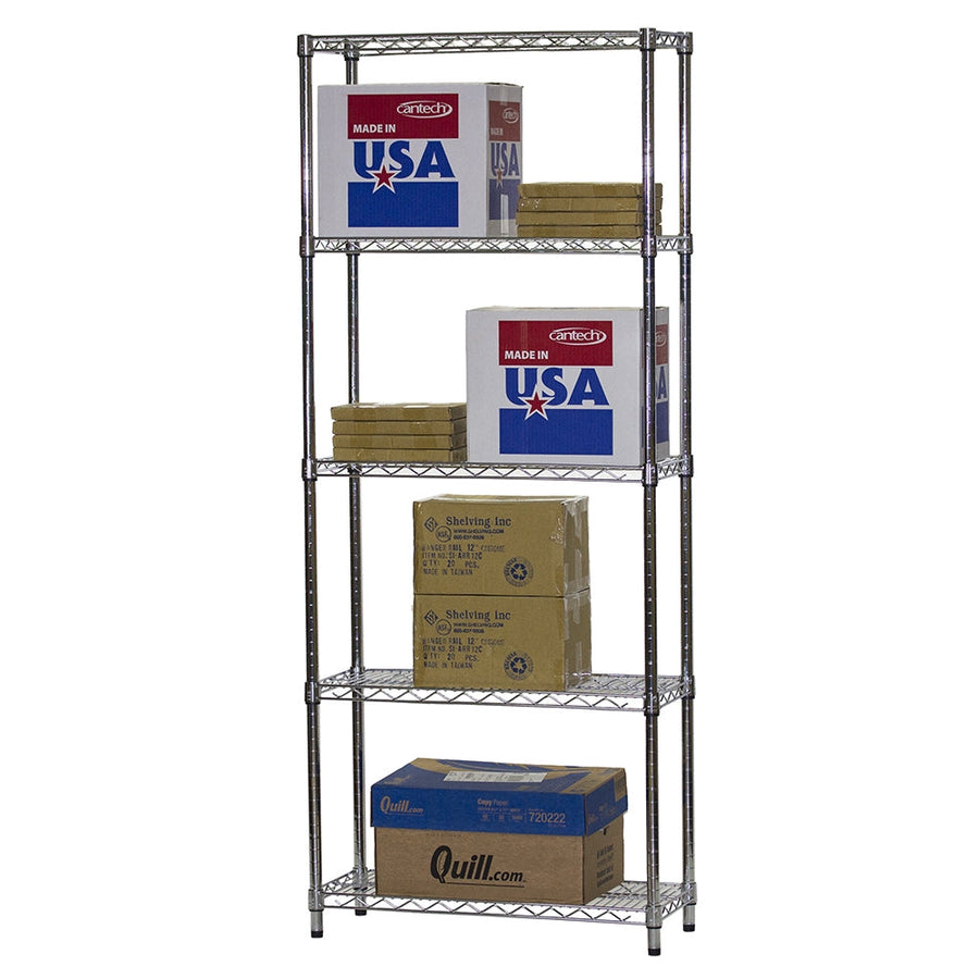 12"d x 30"w Chrome Wire Shelving w/ 5 Shelves