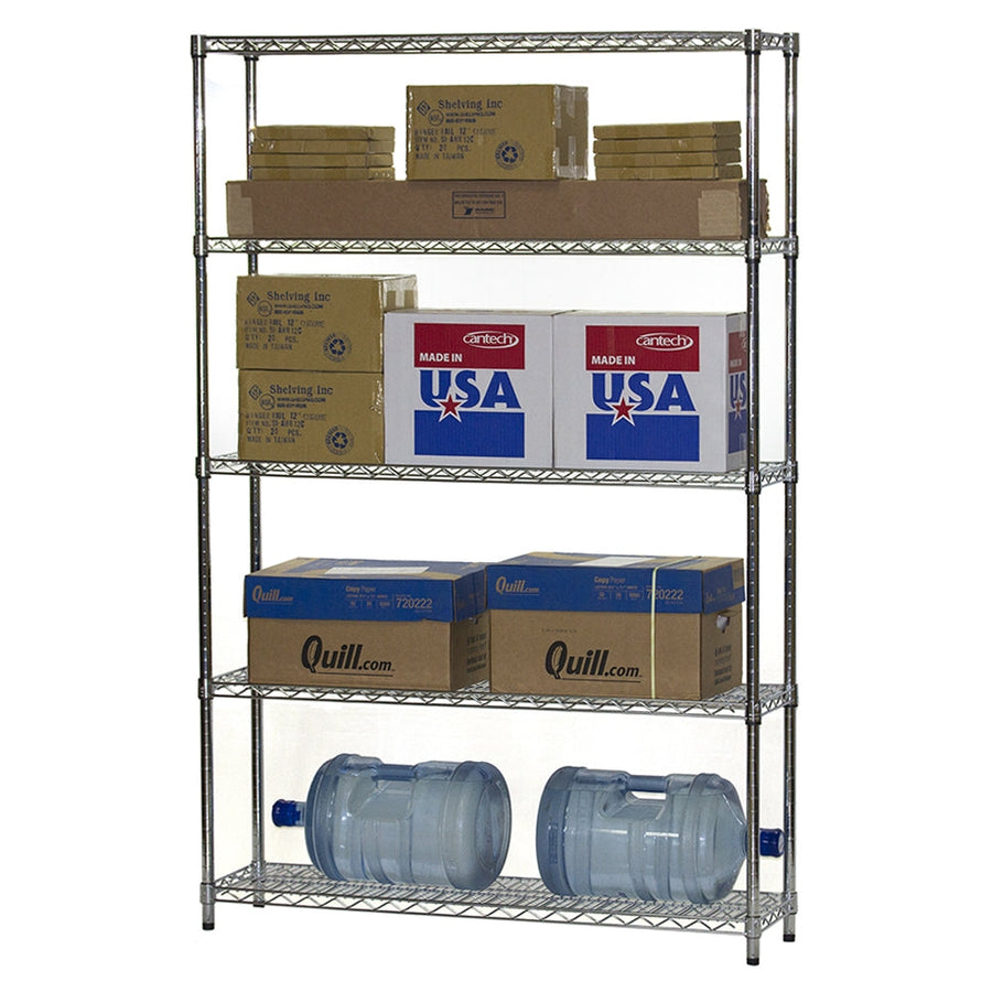 12"d x 48"w Chrome Wire Shelving w/ 5 Shelves