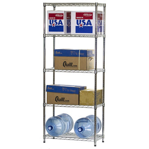 14"d x 30"w Chrome Wire Shelving w/ 5 Shelves