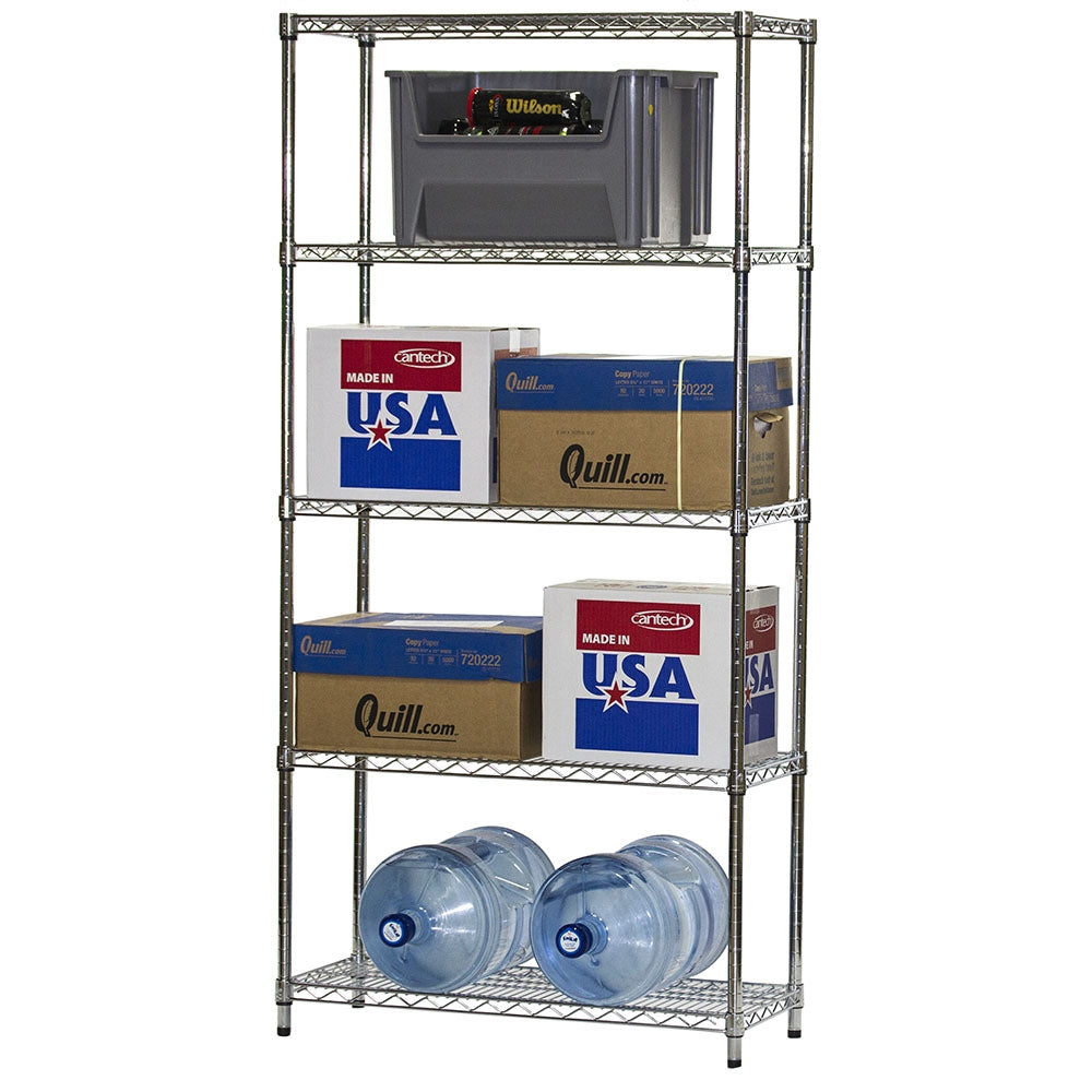 14"d x 36"w Chrome Wire Shelving w/ 5 Shelves