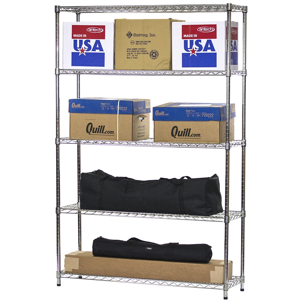 14"d x 48"w Chrome Wire Shelving w/ 5 Shelves