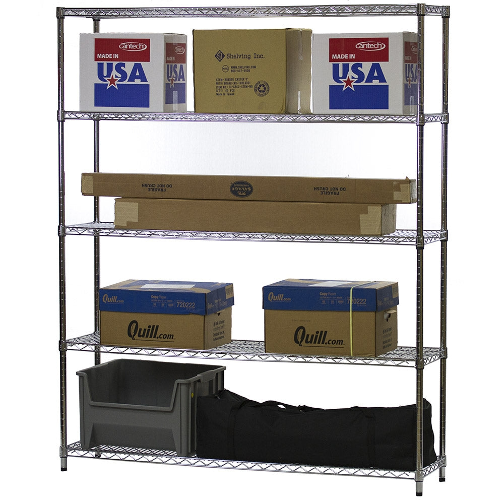 14"d x 60"w Chrome Wire Shelving w/ 5 Shelves