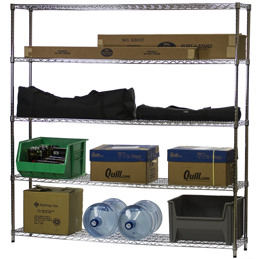 14"d x 72"w Chrome Wire Shelving w/ 5 Shelves