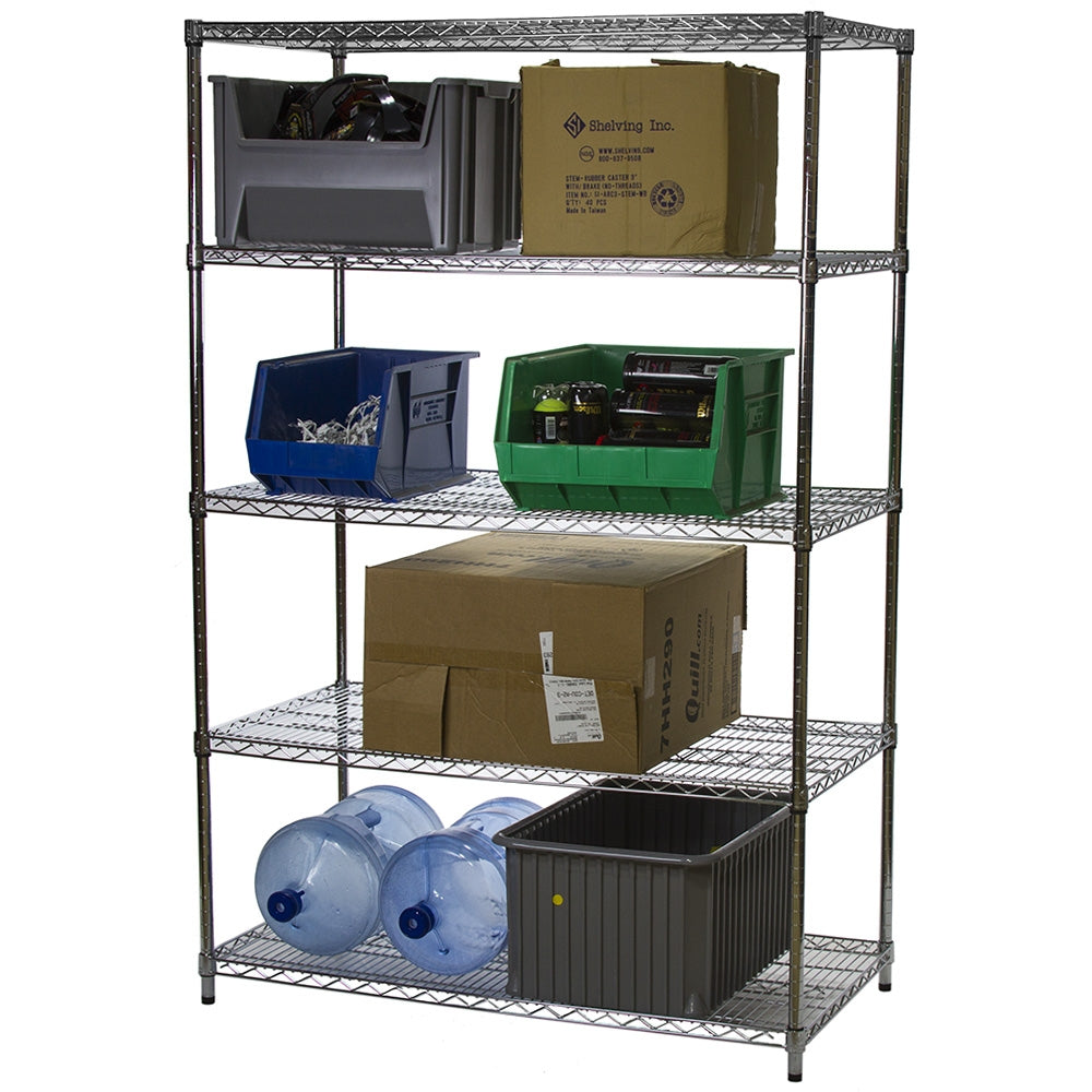 24"d x 48"w Chrome Wire Shelving w/ 5 Shelves